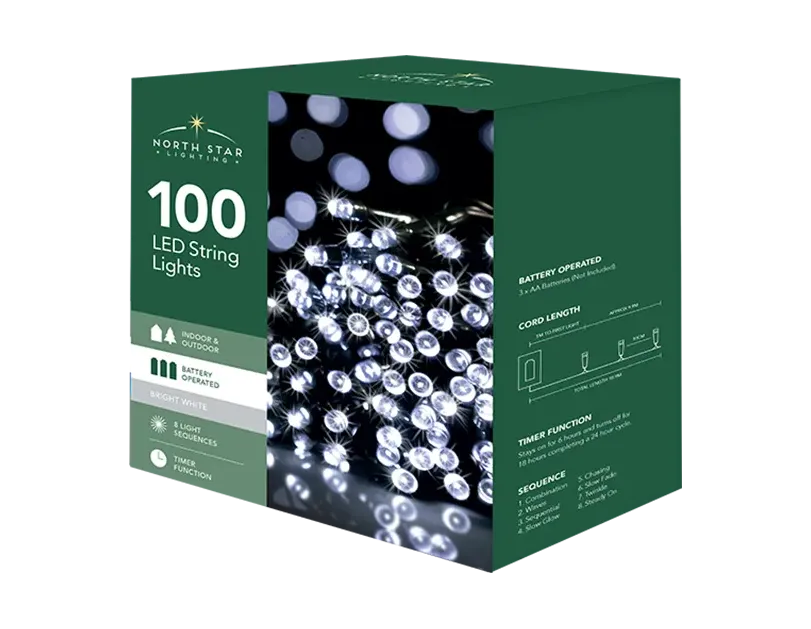 100 Battery Operated Bright White String Lights 10.9M