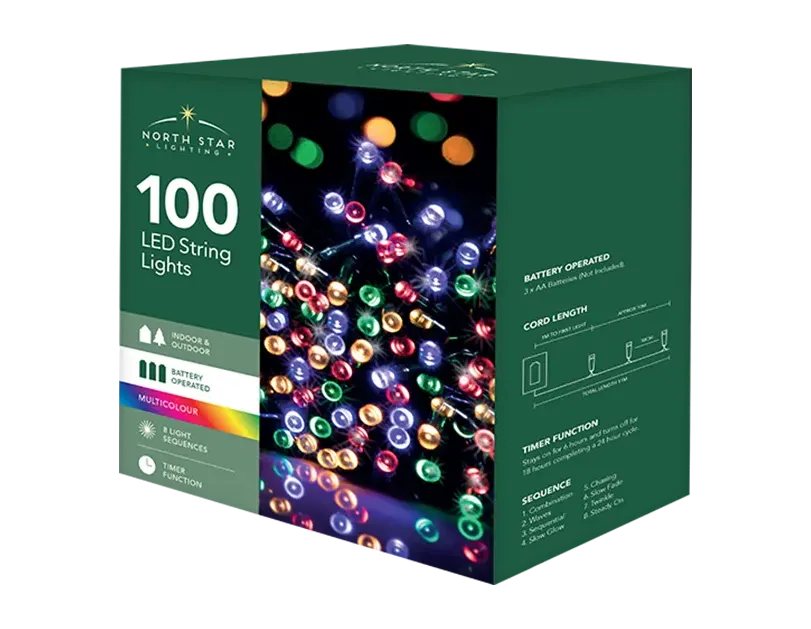 100 Battery Operated Multicolour String Lights 10.9M