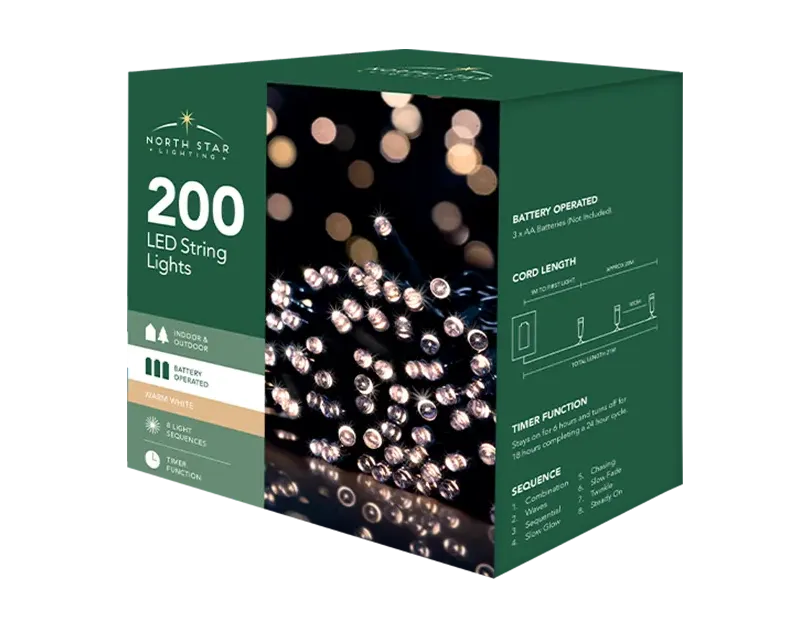 200 Battery Operated Warm White String Lights 20.9M