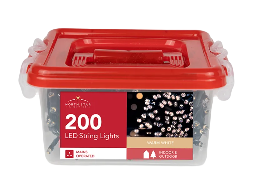 200 Mains Warm White String Lights with Storage