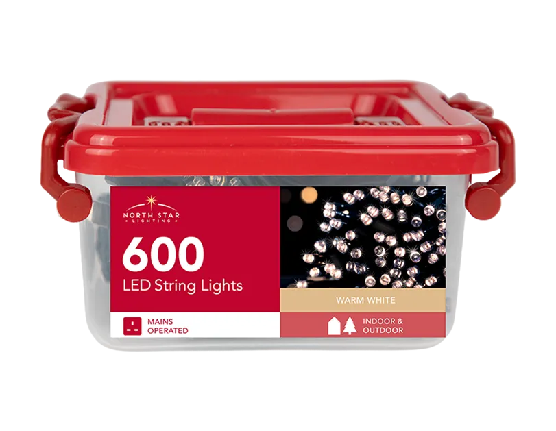 600 Mains Warm White String Lights with Storage
