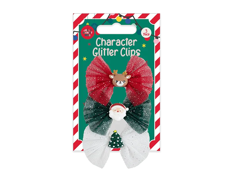 Christmas Character Glitter Clips 3pk