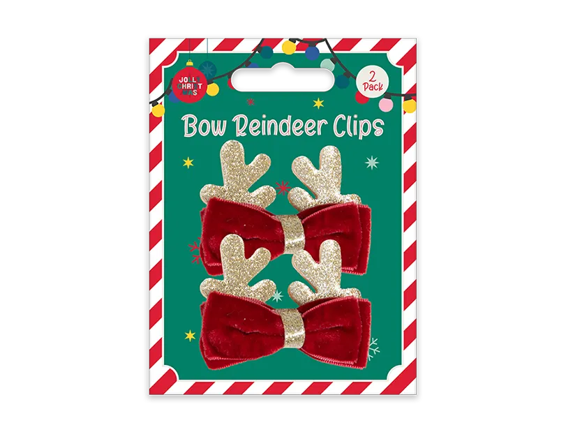 Christmas Bow Reindeer Clips 2pk