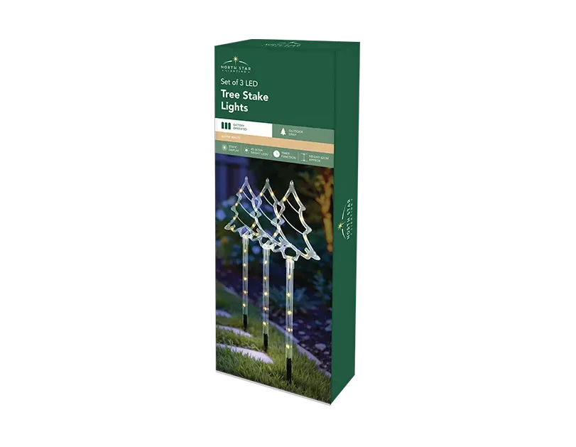 LED Battery Operated Warm White Tree Stake Lights 3pk