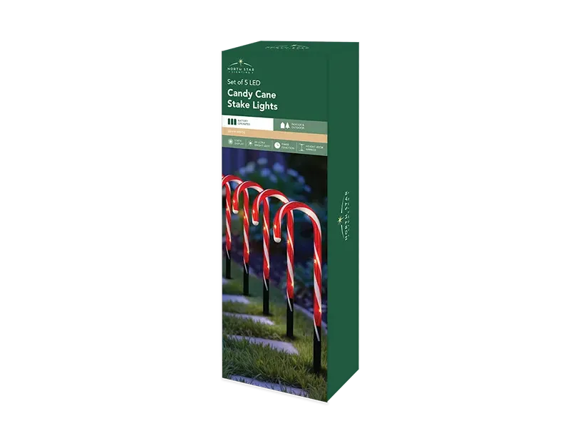 LED Battery Operated Candy Cane Stake Lights 5pk