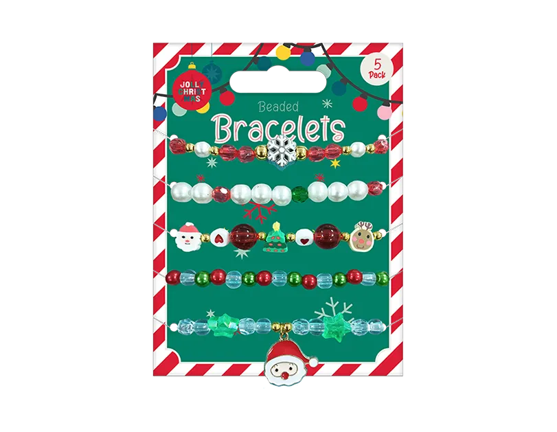 Christmas Beaded Bracelets 5pk
