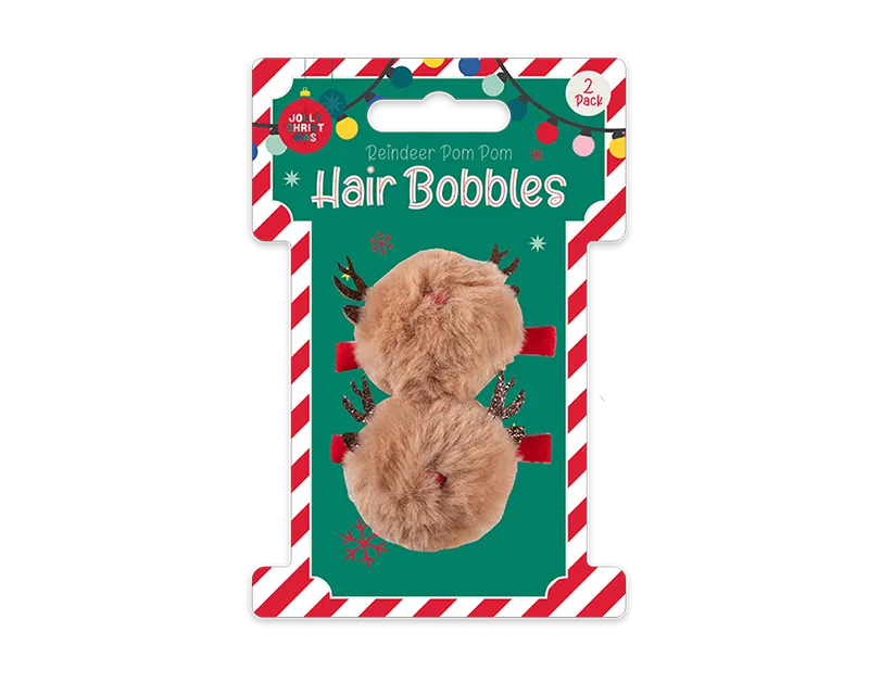 Reindeer Pom Pom Hair Bobbles 2pk