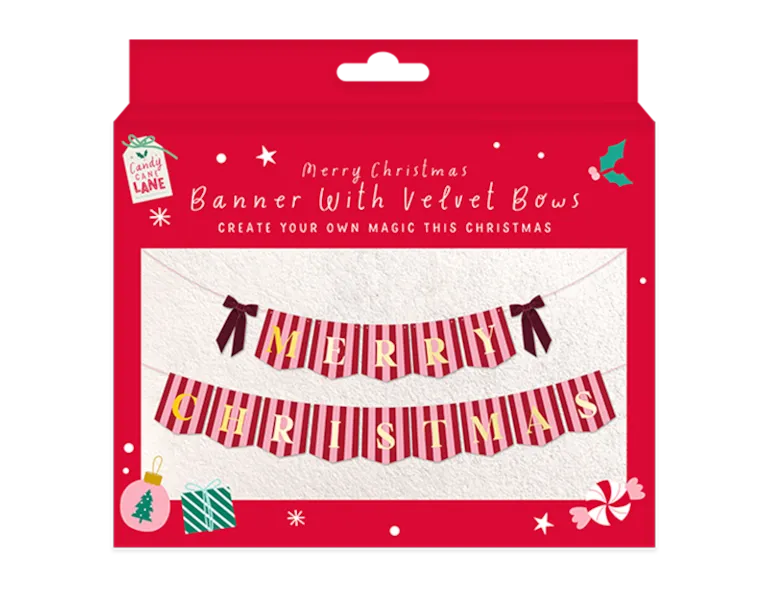 Merry Christmas Banner With Velvet Bows