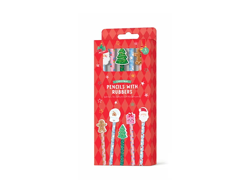 Christmas Pencils & Rubbers 5pk