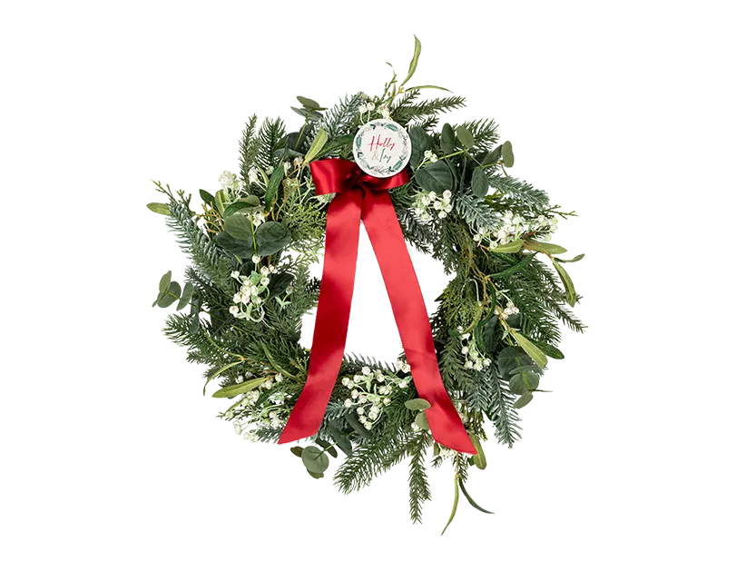White Berry Bow Wreath 50cm