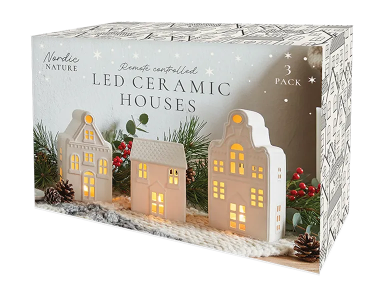 Light Up Nordic Houses 3pk