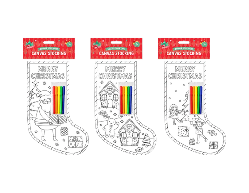 Xmas Colour Your Own Canvas Stocking