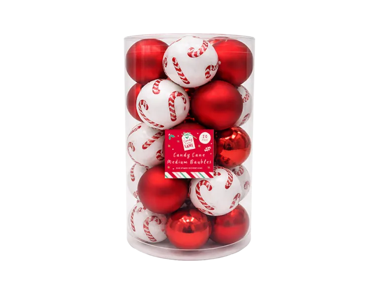 Candy Cane Medium Baubles 20pk