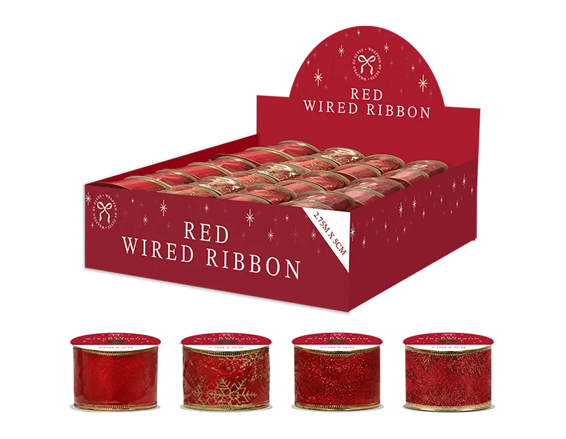 Red Wired Ribbon 5cmx2.75m