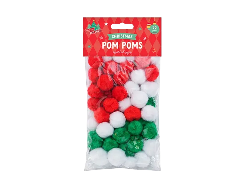 Xmas Craft Pom Poms - 50 Pack
