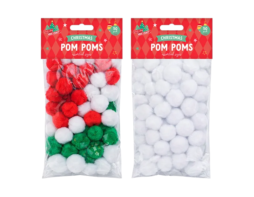 Xmas Craft Pom Poms - 50 Pack