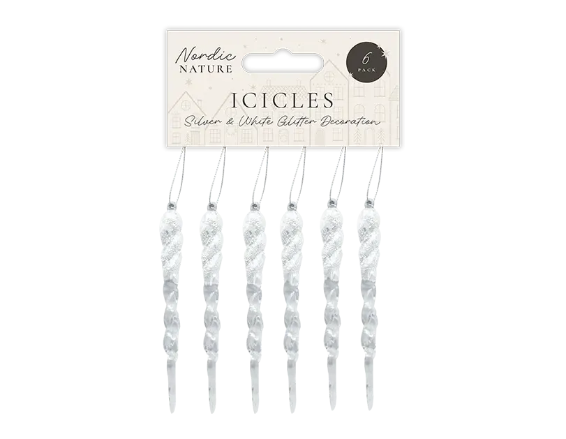 Silver & White Glitter Acrylic Icicles 6