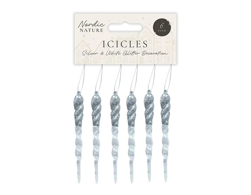 Silver & White Glitter Acrylic Icicles 6