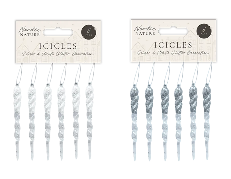 Silver & White Glitter Acrylic Icicles 6