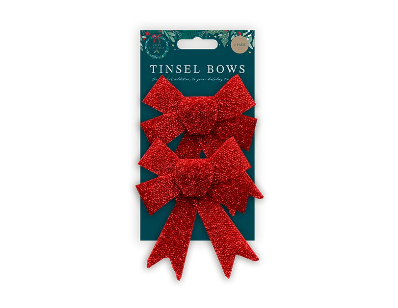 Red Tinsel Bows 2pk