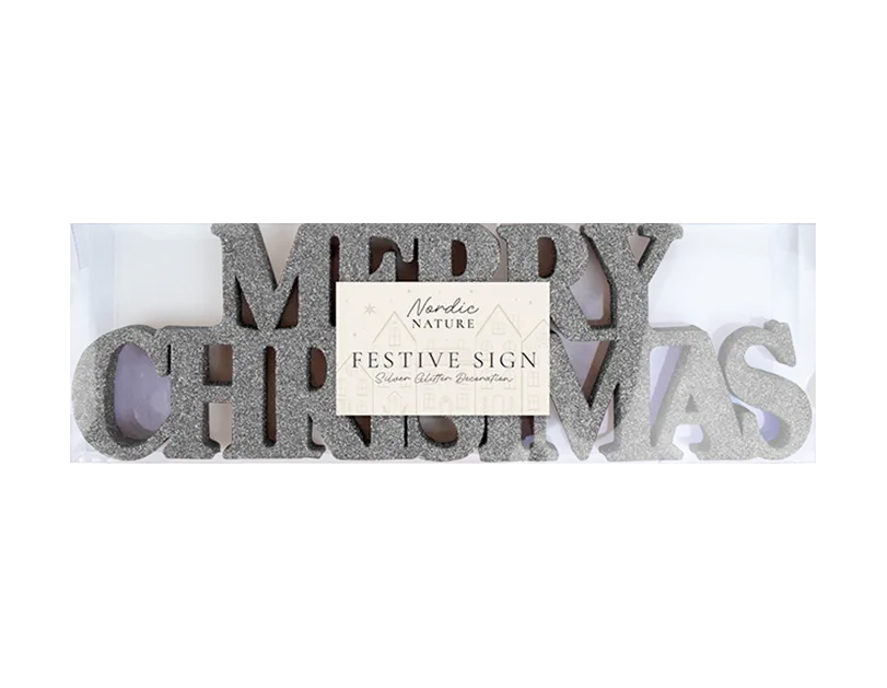Silver Merry Christmas Glitter Sign