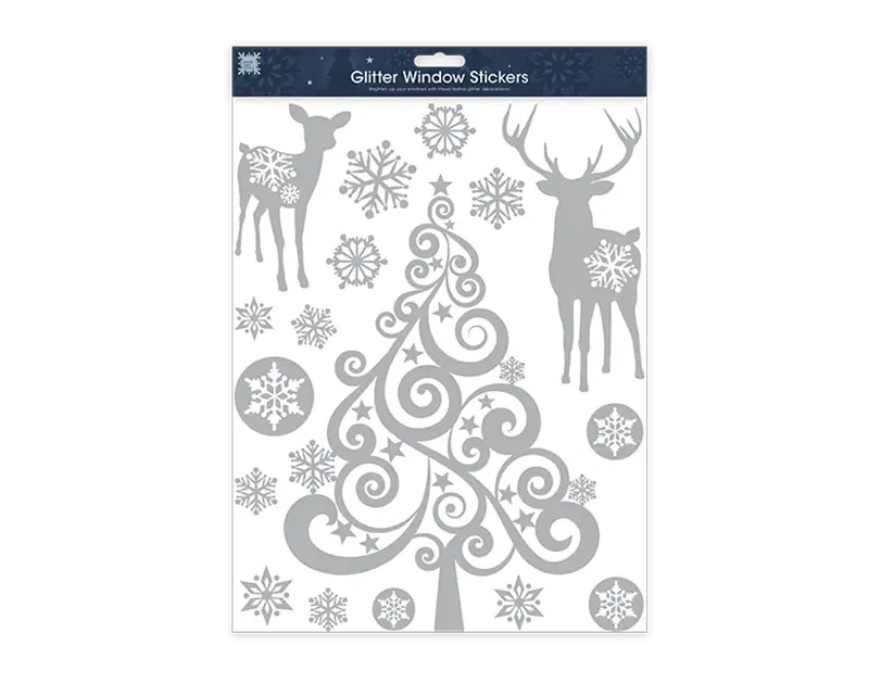 Xmas Silver Glitter Window Stickers