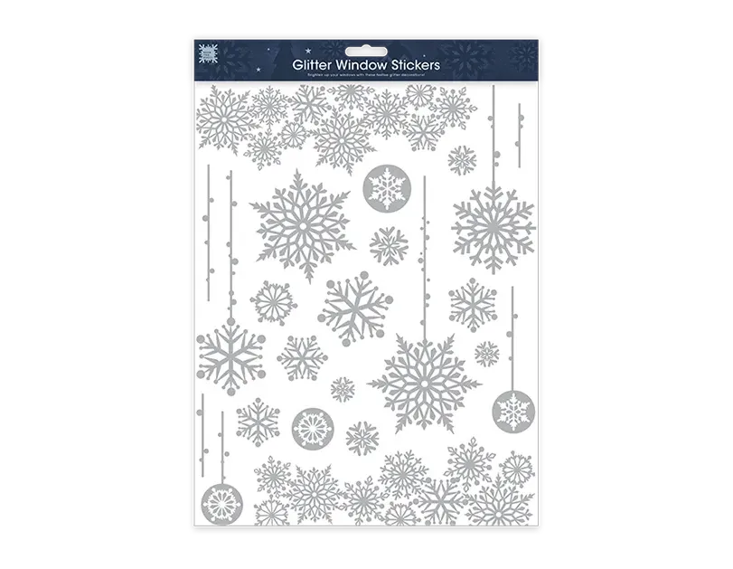 Xmas Silver Glitter Window Stickers