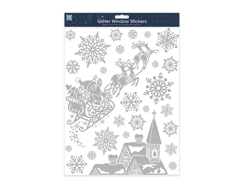 Xmas Silver Glitter Window Stickers