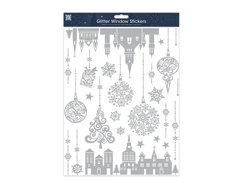 Xmas Silver Glitter Window Stickers