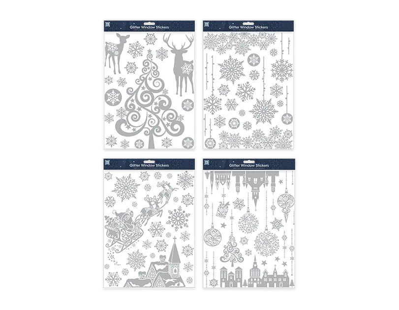 Xmas Silver Glitter Window Stickers
