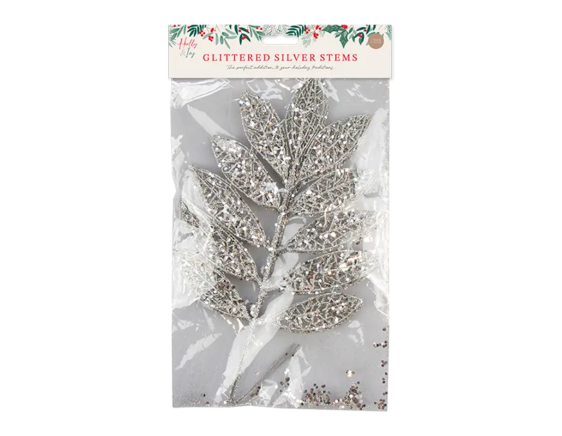 Silver Glitter Stems 45cm 3pk