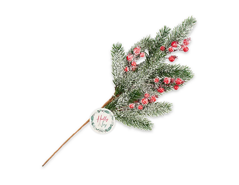 Artificial Frosted Pine & Berry Branch 50cm