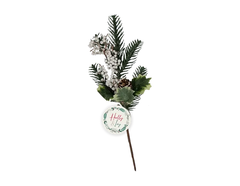 Artificial Glittered Pine Cone Pick 32cm