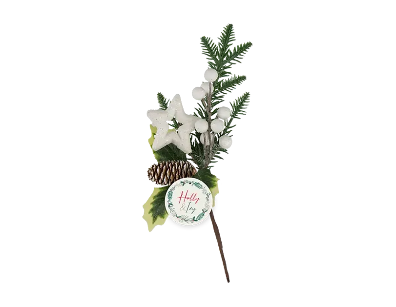Artificial Glittered Pine Cone Pick 32cm