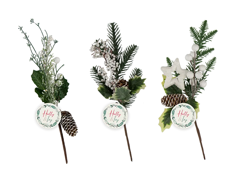 Artificial Glittered Pine Cone Pick 32cm