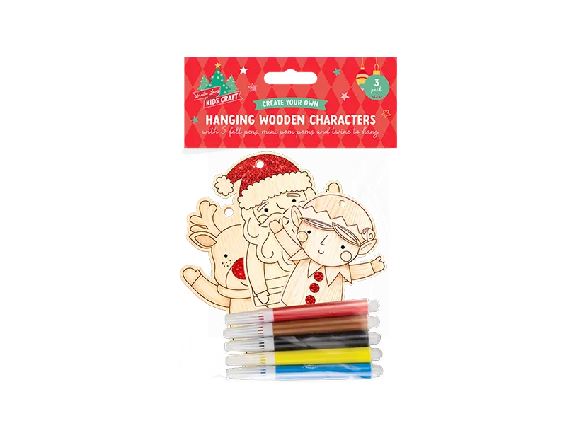 Colour-In Wooden Hanging Characters 3pk
