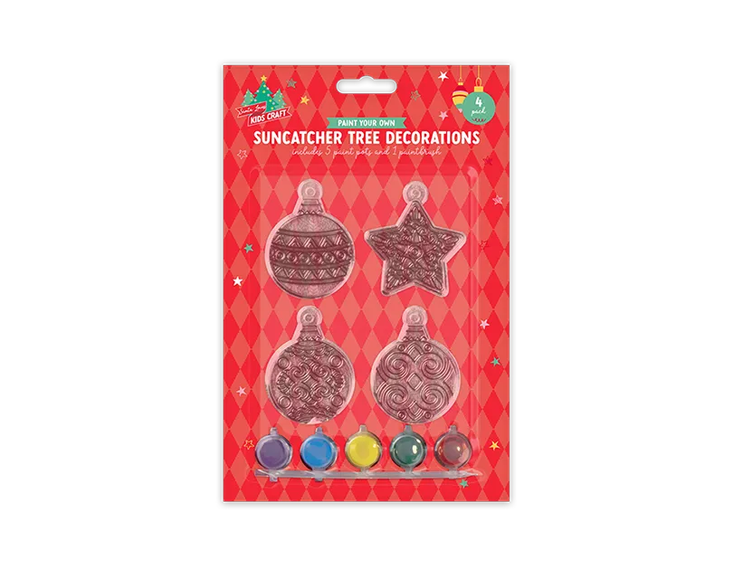 Xmas Suncatcher Tree Decorations with Paint 4pk