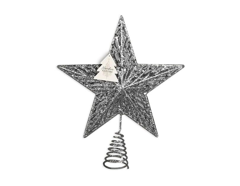 Silver Glitter Star Tree Topper 17cm