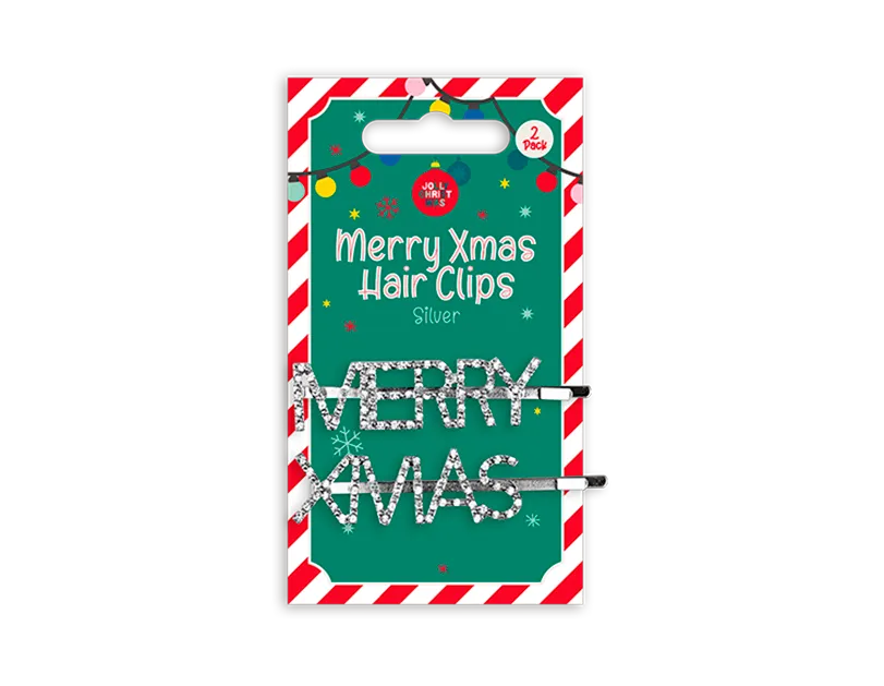 Jewelled LED Merry Xmas Hair Slides 2pk