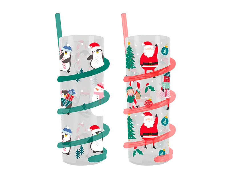 Christmas Spiral Straw Tumbler