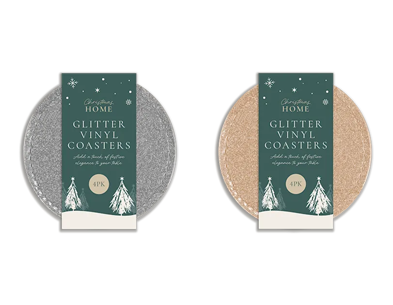 Glitter Vinyl Coasters 12cm 4pk