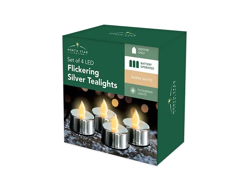LED Metallic Flicker Tea Lights 4pk