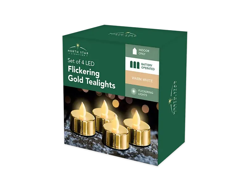 LED Metallic Flicker Tea Lights 4pk