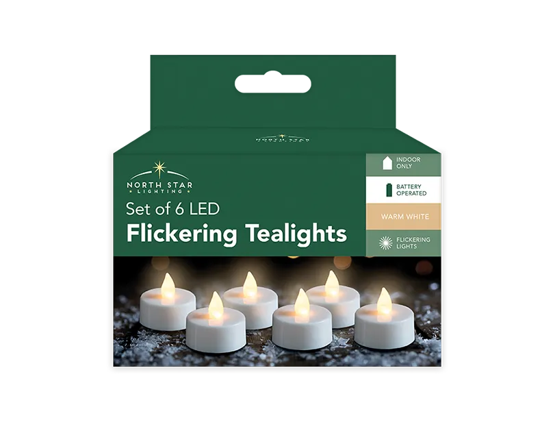 LED White Flickering Tea Lights 6pk