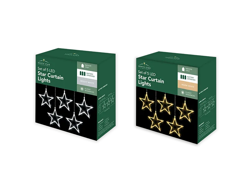 5 LED Star Curtain Lights Battery Operated