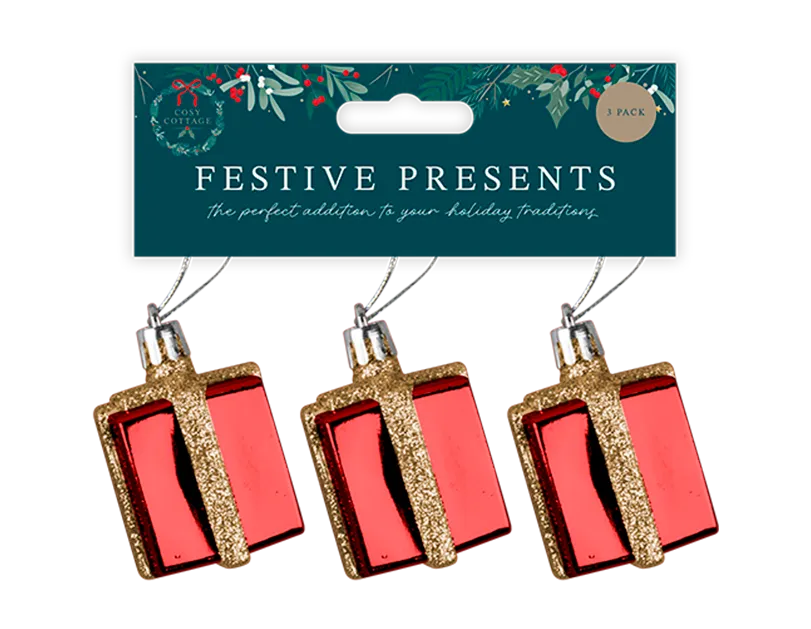 Red Present Decorations 3pk