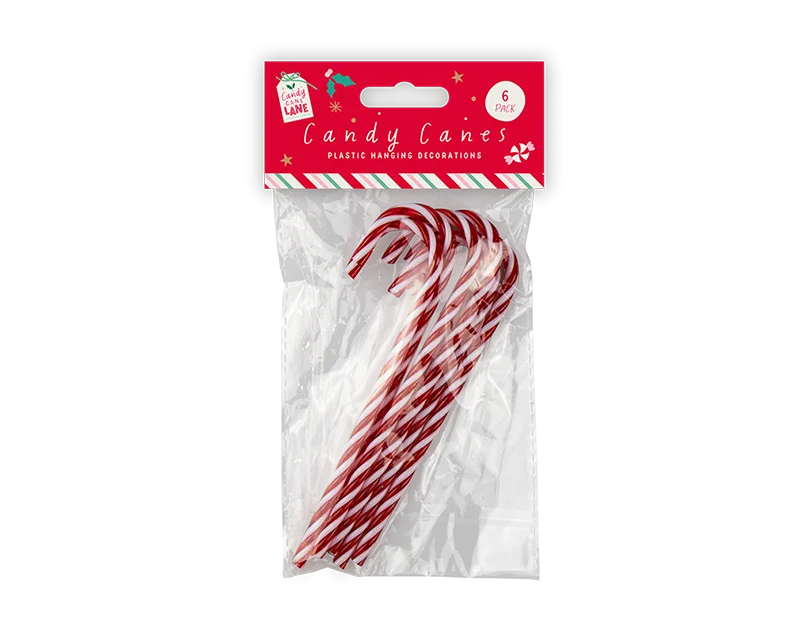 Plastic Candy Cane Decorations 15cm 6pk