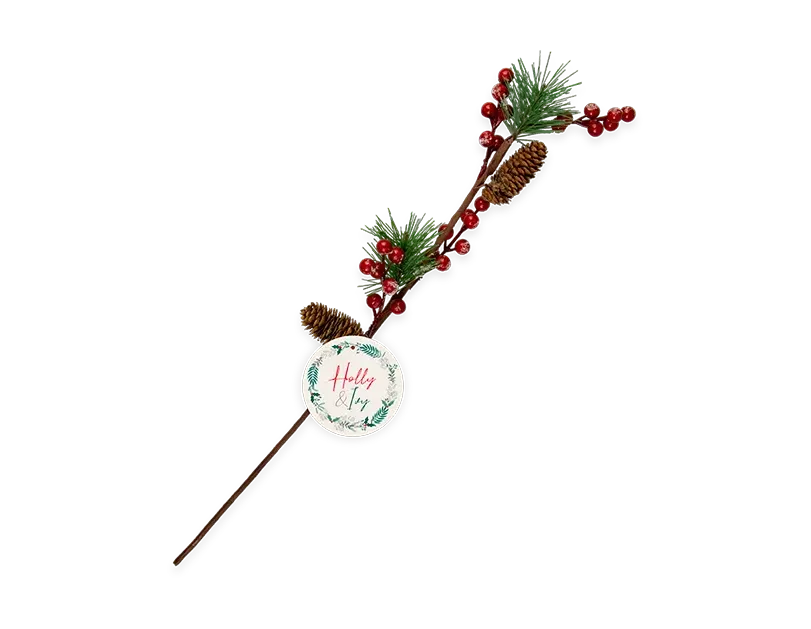 Artificial Berry & Pine Cone Branch 58cm