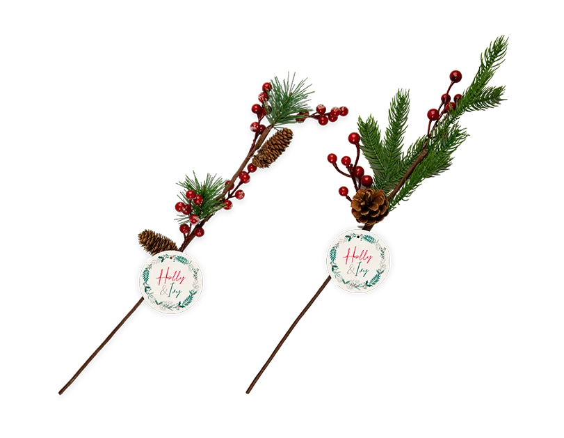 Artificial Berry & Pine Cone Branch 58cm