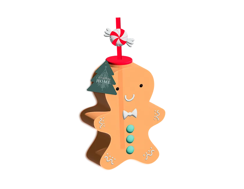 Gingerbread Glass Cup With Straw 450ml